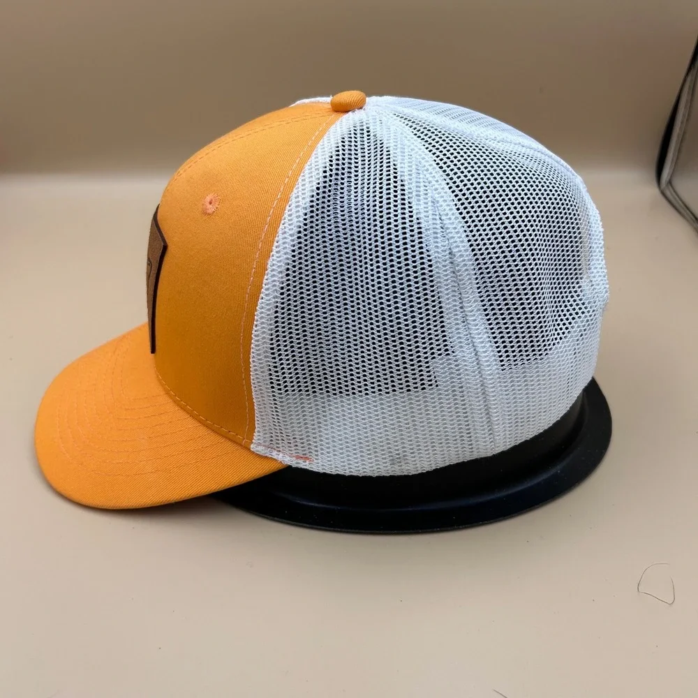 Orange White Mesh Trucker Hat Brown Patch Snapback Adjustable Baseball Cap